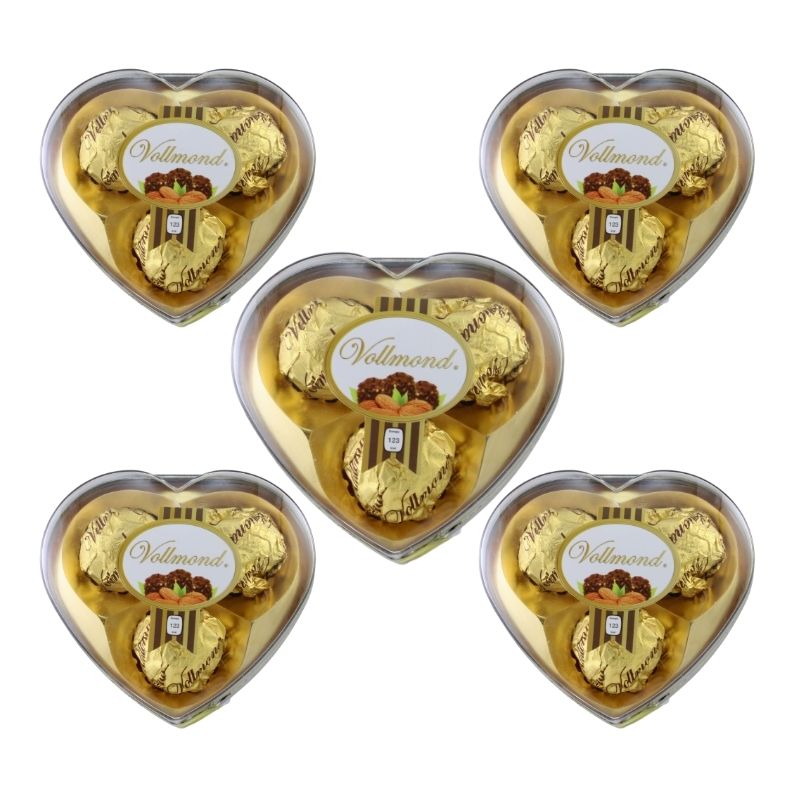 5 PACK Chocolates Vollmond Corazón Chico con 3 pz, 5 Estuches