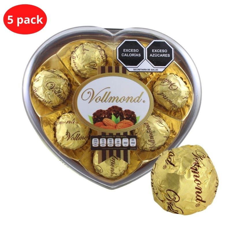 5 PACK Chocolates Vollmond Corazón Grande con 8 pz, 5 Estuches