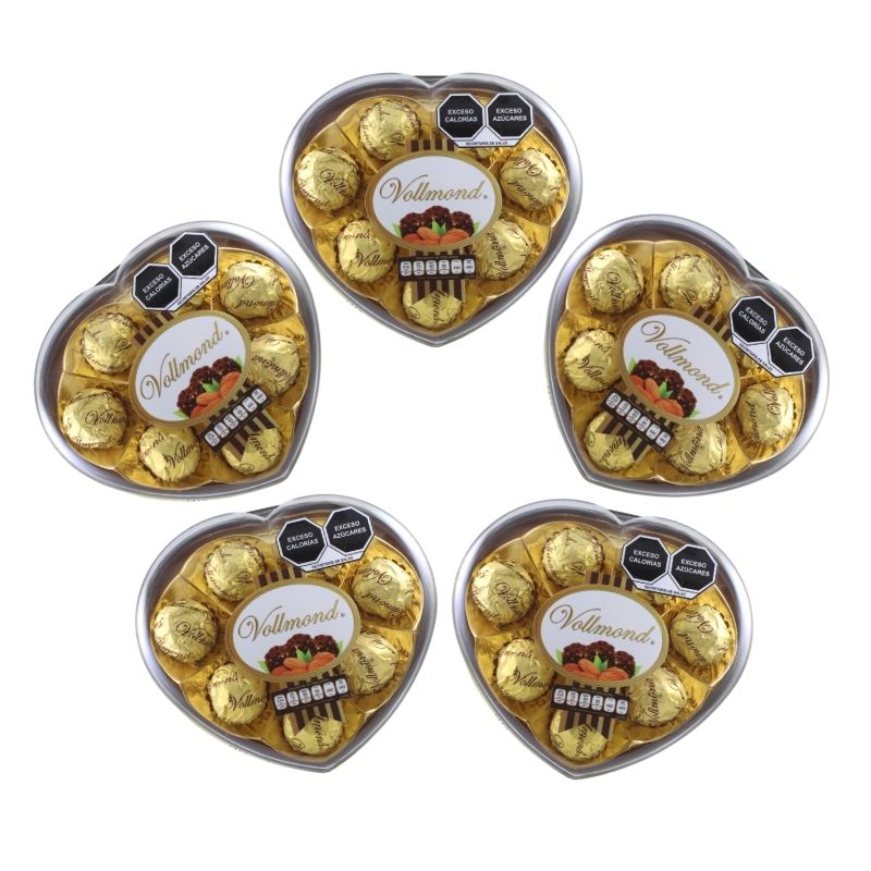 5 PACK Chocolates Vollmond Corazón Grande con 8 pz, 5 Estuches
