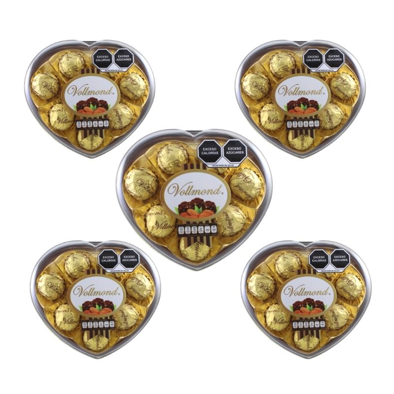 5 PACK Chocolates Vollmond Corazón Grande con 8 pz, 5 Estuches
