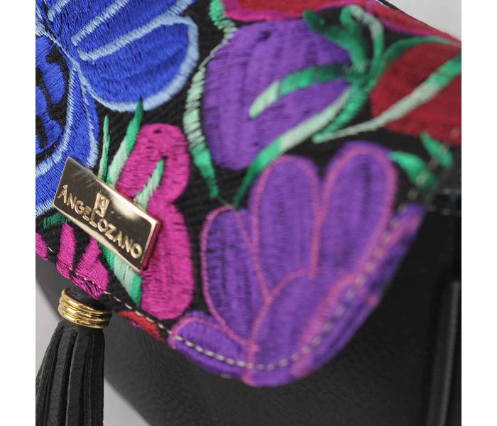 Bolso de Piel Sintetica Bordado Artesanal para Dama Angy Negro