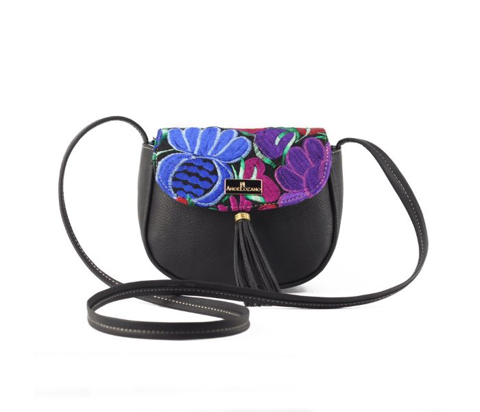 Bolso de Piel Sintetica Bordado Artesanal para Dama Angy Negro