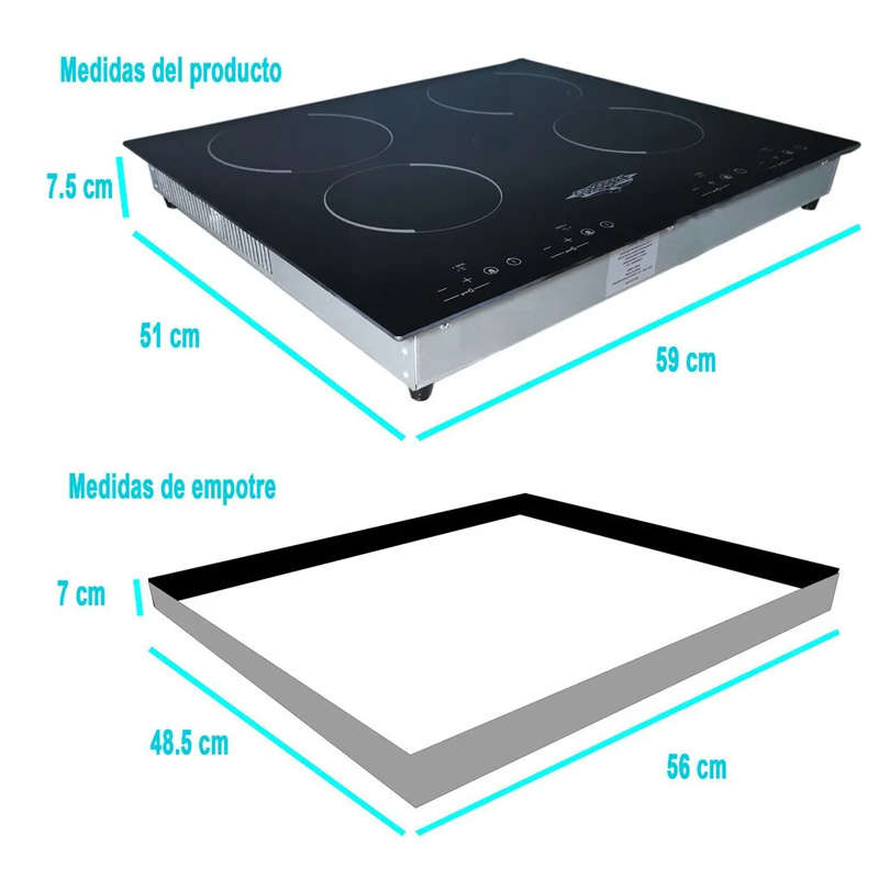 Parrilla Electrica Vitroceramica 4 Quemadores Touch Cristal Estufa 110 V
