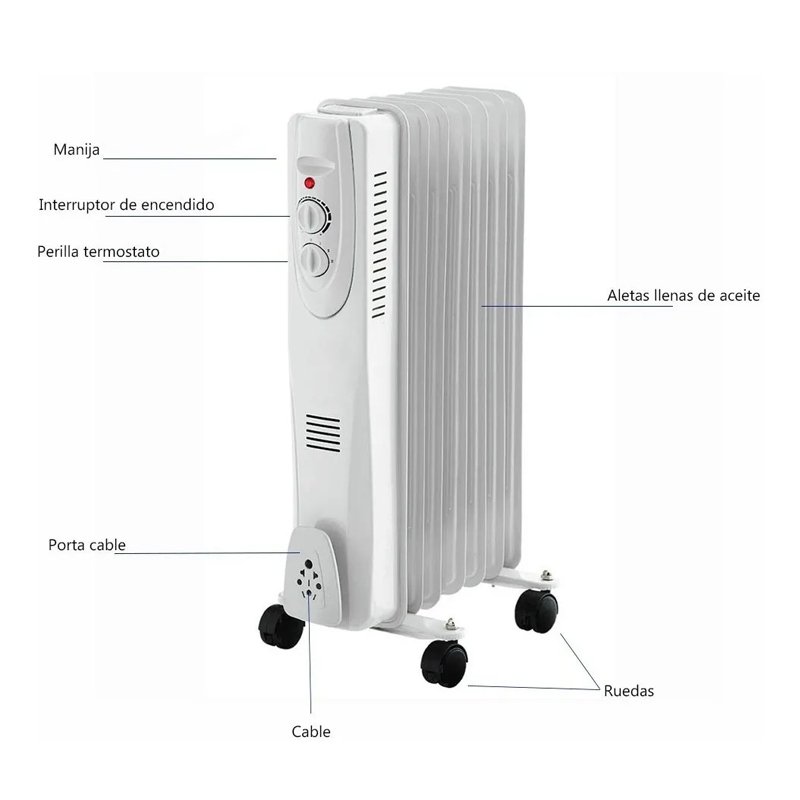 Calefactor Calentador Electrico Aceite 3 niveles Termostato Tipo Radiador