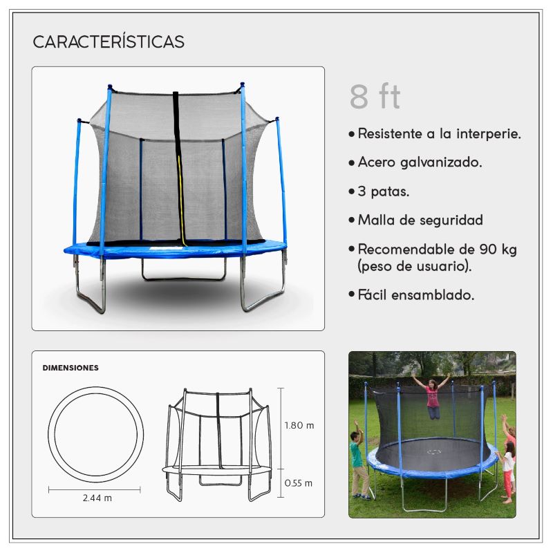 Trampolín Brincolín De 8 Pies Con Red Bounce Pro - St-244cm 