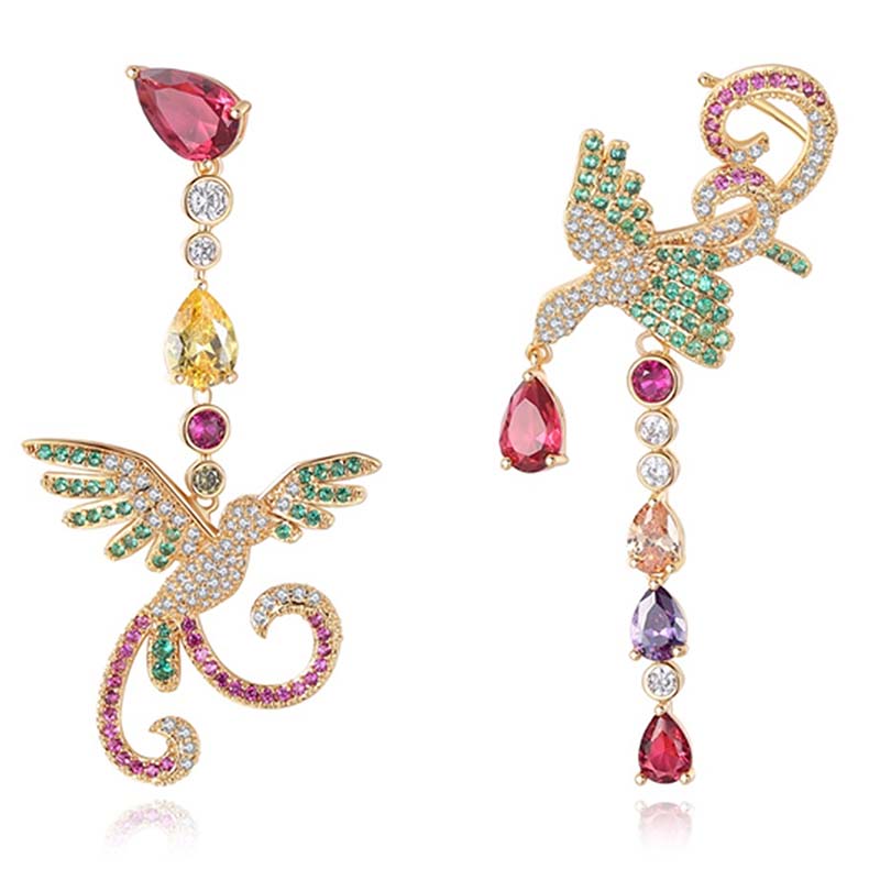 Aretes Colibrí Fénix Regalo Corazón Amor Mamá 10 Mayo Cristal Corte Swarovski