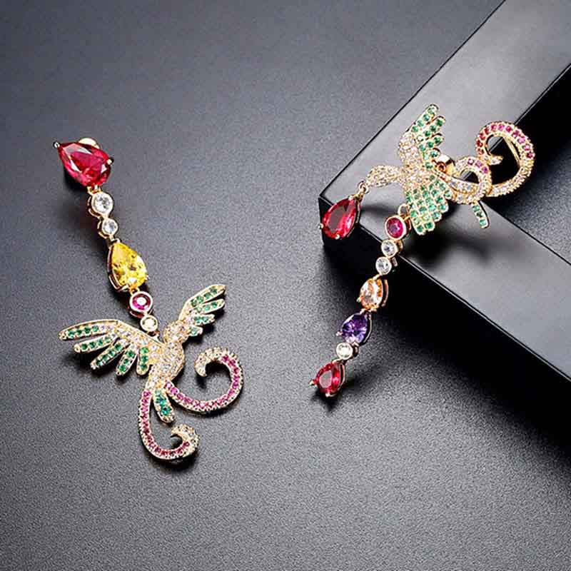 Aretes Colibrí Fénix Regalo Corazón Amor Mamá 10 Mayo Cristal Corte Swarovski