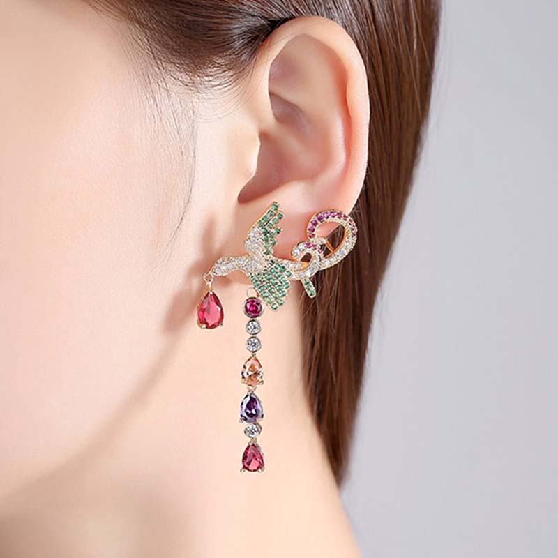 Aretes Colibrí Fénix Regalo Corazón Amor Mamá 10 Mayo Cristal Corte Swarovski