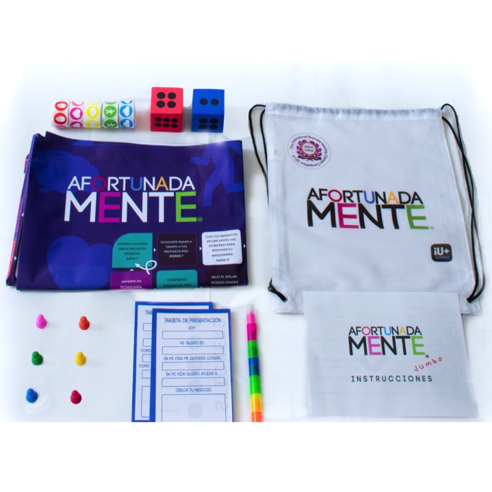 AFORTUNADA MENTE Jumbo Low Cost. Tablero de lona 120x120cm. Mochila de tela tipo promocional. Juego Didáctico. Simulador de negocios. Educación Financiera + Desarrollo Integral: Físico, Mental y Emocional.