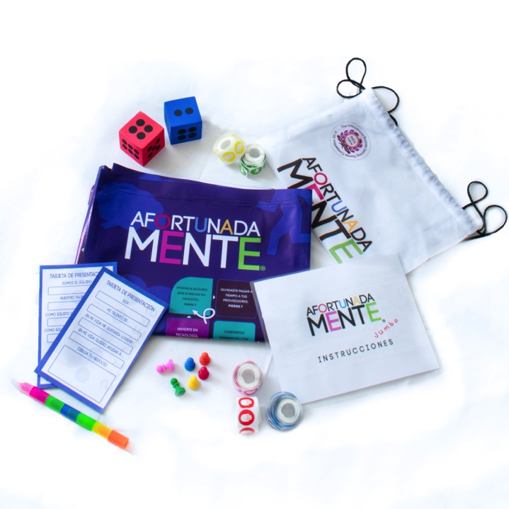 AFORTUNADA MENTE Jumbo Low Cost. Tablero de lona 120x120cm. Mochila de tela tipo promocional. Juego Didáctico. Simulador de negocios. Educación Financiera + Desarrollo Integral: Físico, Mental y Emocional.