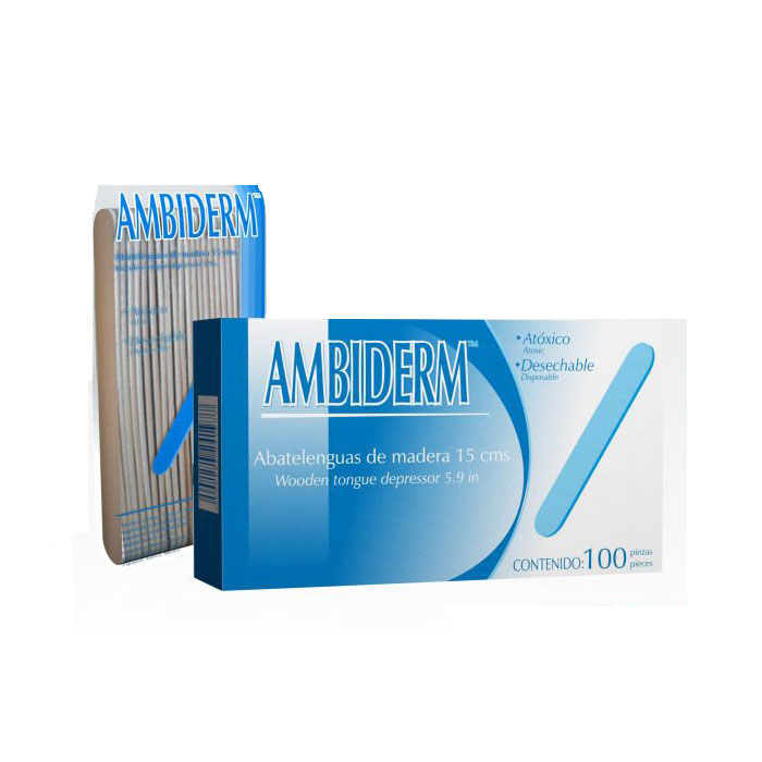 Abatelenguas de Madera Ambiderm Caja con 100 piezas