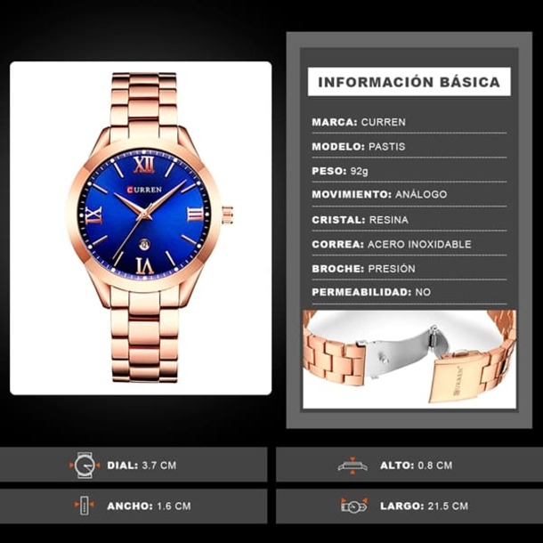 Reloj de Mujer Metálico Curren 9007 Rosado Azul con Fechador