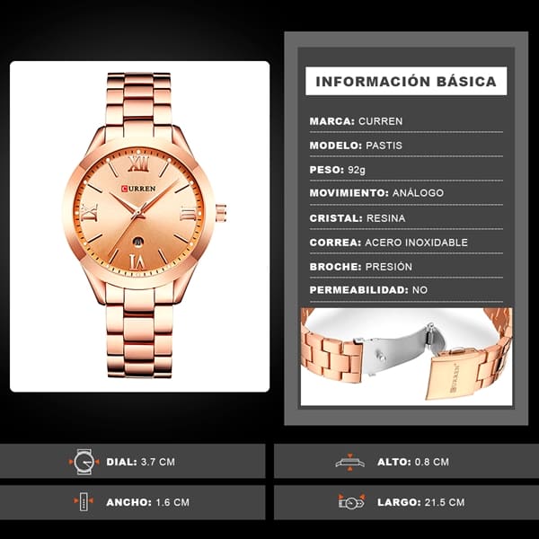 Reloj de Mujer Metálico Curren 9007 Rosado con Fechador