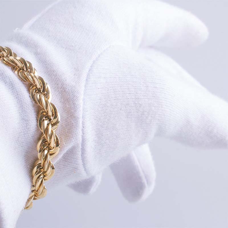 Esclava Pulso Tejido Torsal Español Hueco VAROURO Oro 10k + Estuche