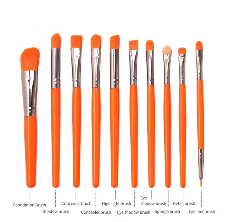 Kit De Brochas Para Ojos Maquillaje Difuminar Sombras 20 Pz Naranja Fosfo