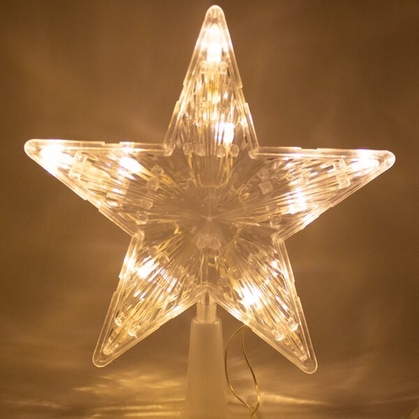 Adorno Punta de Árbol Estrella Fugaz Luz Led Cálida Plástico Transparente Resistente