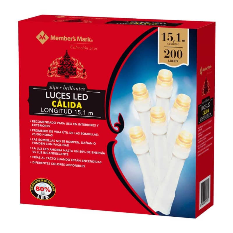 Luces LED Member's Mark con 200 Luces Cálidas