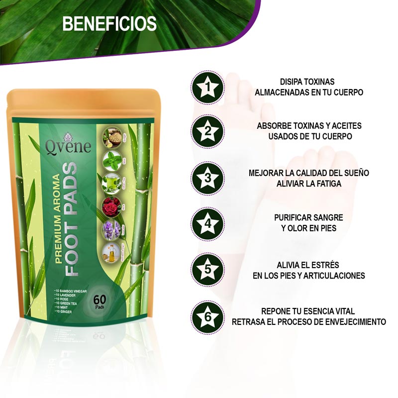 QVENE 60 PARCHES DETOX PARA ELIMINAR LAS TOXINAS 100% NATURALES 