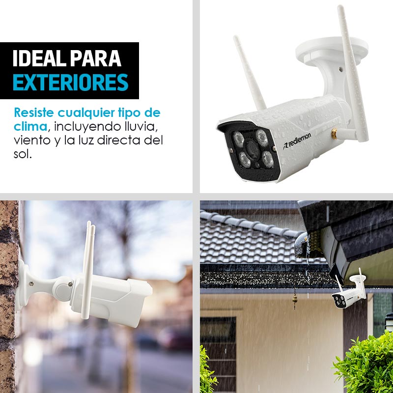 REDLEMON Cámara de Seguridad para Exteriores WiFi IP, High Definition, Contra Agua, Detección de Movimiento, Resolución 1280x720P