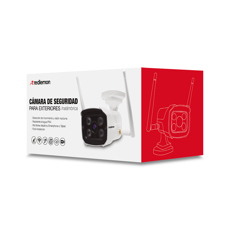 REDLEMON Cámara de Seguridad para Exteriores WiFi IP, High Definition, Contra Agua, Detección de Movimiento, Resolución 1280x720P
