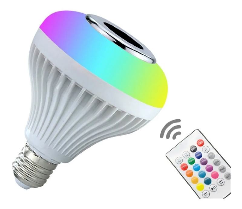 Foco bocina Bluetooth multicolor Rgb LED con control remoto.