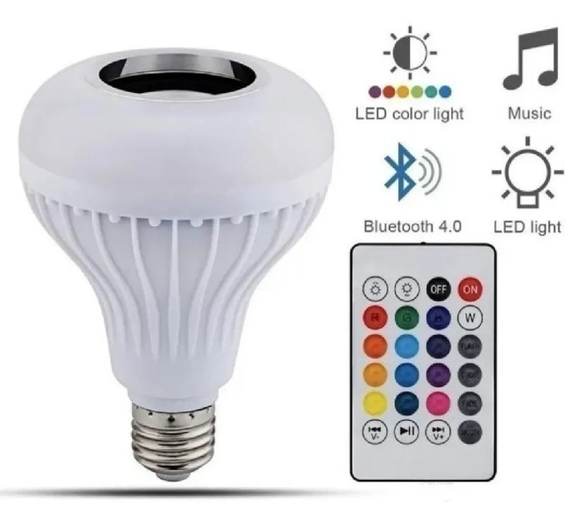 Foco bocina Bluetooth multicolor Rgb LED con control remoto.