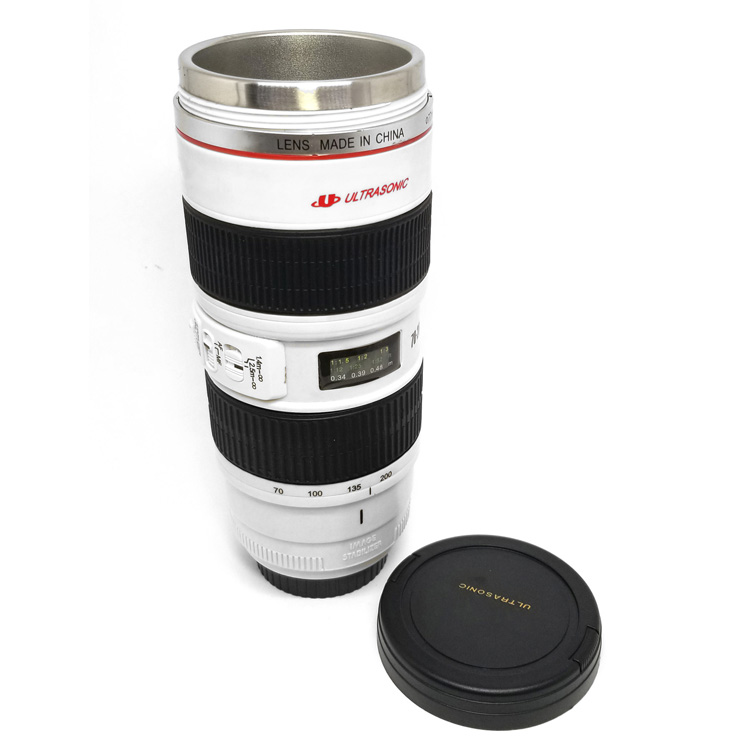 FASHION ELECTRONICS Termo Taza  en Forma de Lente de Cámara de Acero Inoxidable Mod 70-200 Blanco