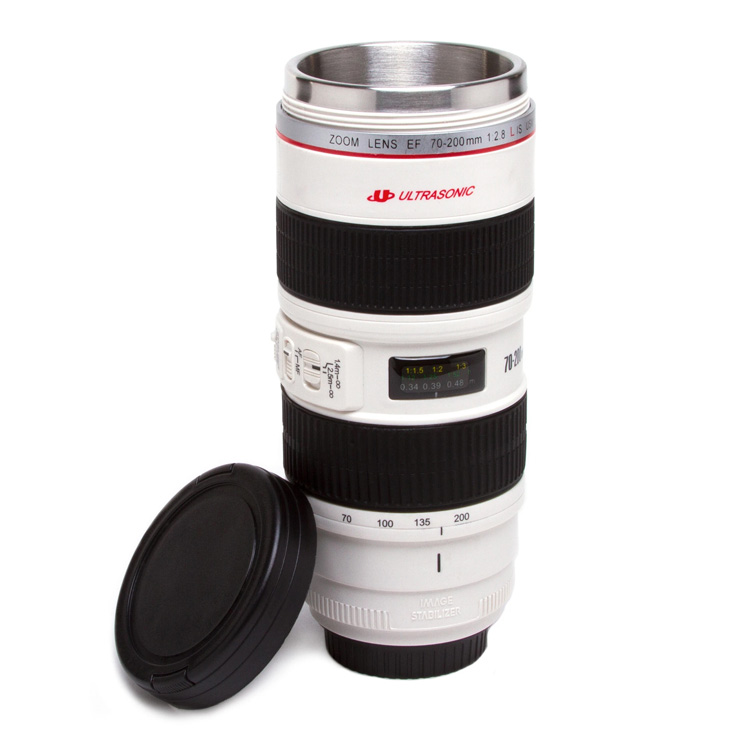 FASHION ELECTRONICS Termo Taza  en Forma de Lente de Cámara de Acero Inoxidable Mod 70-200 Blanco