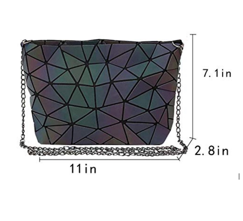 BOLSO HOLOGRAFICO DISEÑO DE FIGURAS GEOMETRICAS TORNASOL CON CADENA