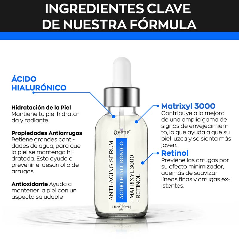 QVENE SERUM ACIDO HIALURÓNICO PURO AL 3% + MATRIXYL AL 2% + RETINOL AL 1% - 30ML