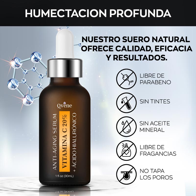 QVENE SERUM VITAMINA C AL 20% + ACIDO HIALURÓNICO AL 1.5% -SERUM FACIAL - 30ML