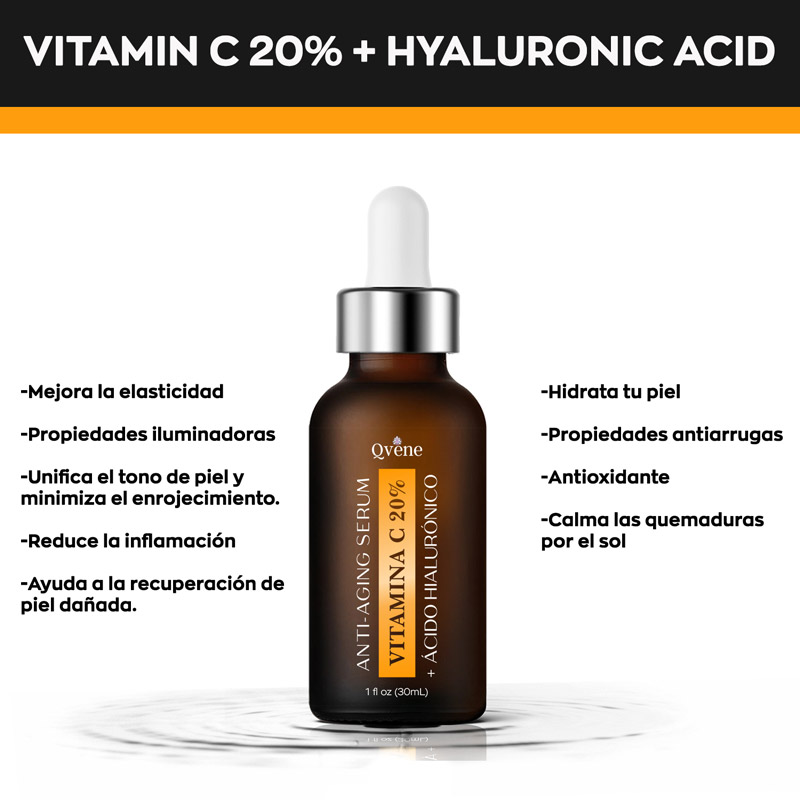 QVENE SERUM VITAMINA C AL 20% + ACIDO HIALURÓNICO AL 1.5% -SERUM FACIAL - 30ML