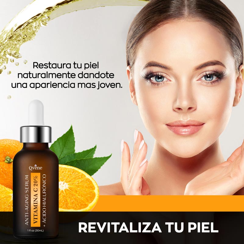 QVENE SERUM VITAMINA C AL 20% + ACIDO HIALURÓNICO AL 1.5% -SERUM FACIAL - 30ML