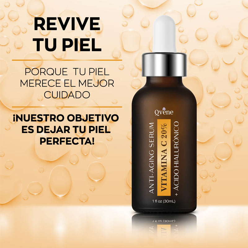 QVENE SERUM VITAMINA C AL 20% + ACIDO HIALURÓNICO AL 1.5% -SERUM FACIAL - 30ML