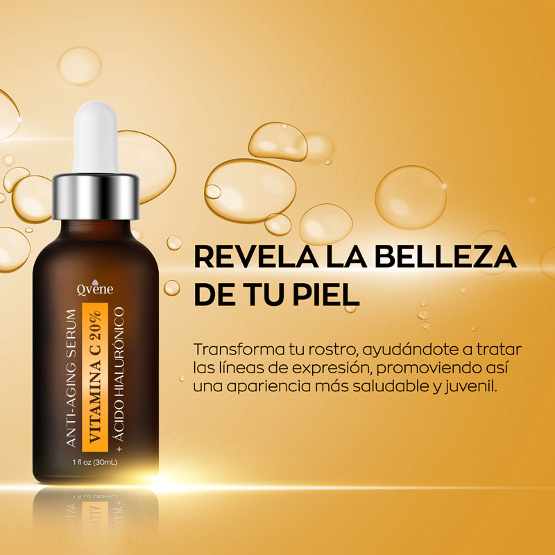 QVENE SERUM VITAMINA C AL 20% + ACIDO HIALURÓNICO AL 1.5% -SERUM FACIAL - 30ML