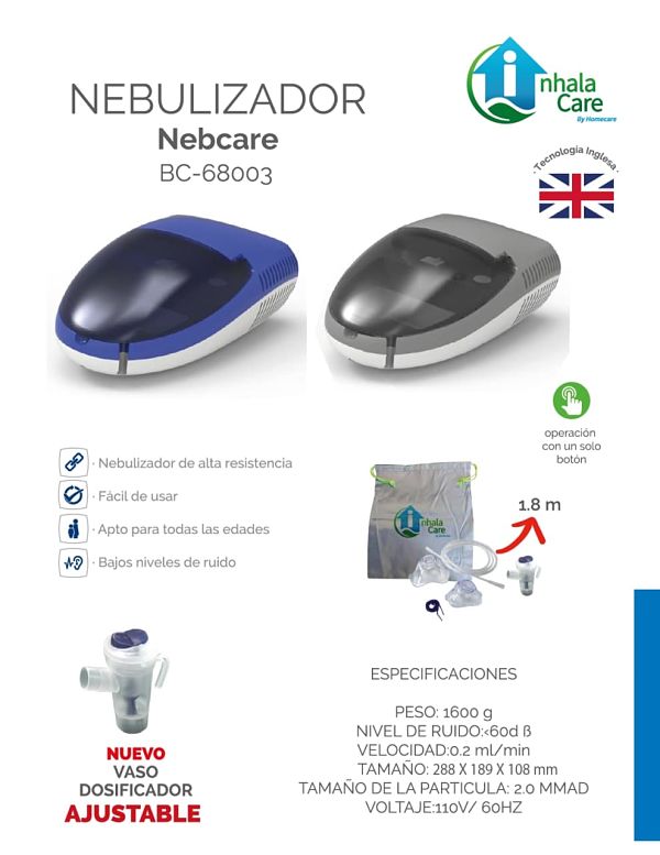 Nebulizador Nebcare Inhalacare Gris Silencioso c/ Accesorios