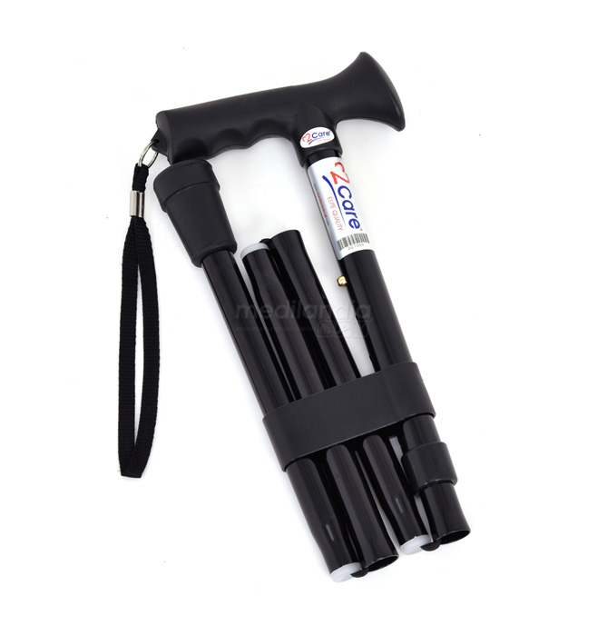 Bastón plegable para caminar de aluminio altura ajustable, color negro con agarre tipo gel 2CARE