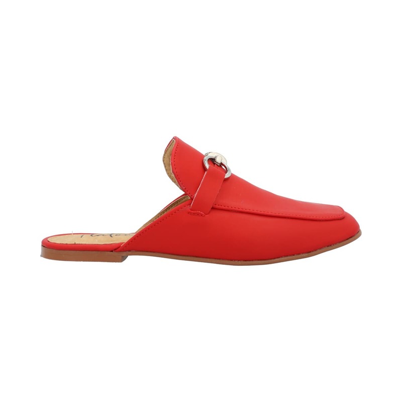 Flat Mule Tipo Mocasín Punta Cuadrada Para Mujer Color Rojo