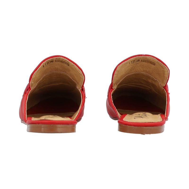Flat Mule Tipo Mocasín Punta Cuadrada Para Mujer Color Rojo