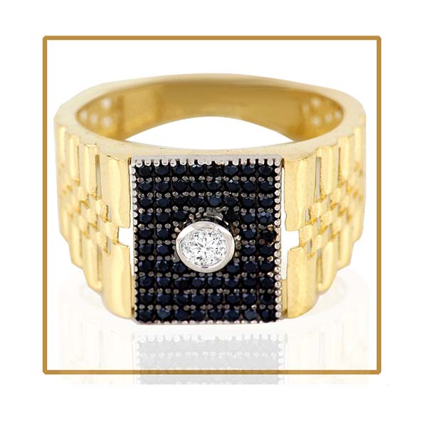 Anillo para Caballero Tipo Rolex con Cuadro Negro de Circonias de 14 K + Obsequio