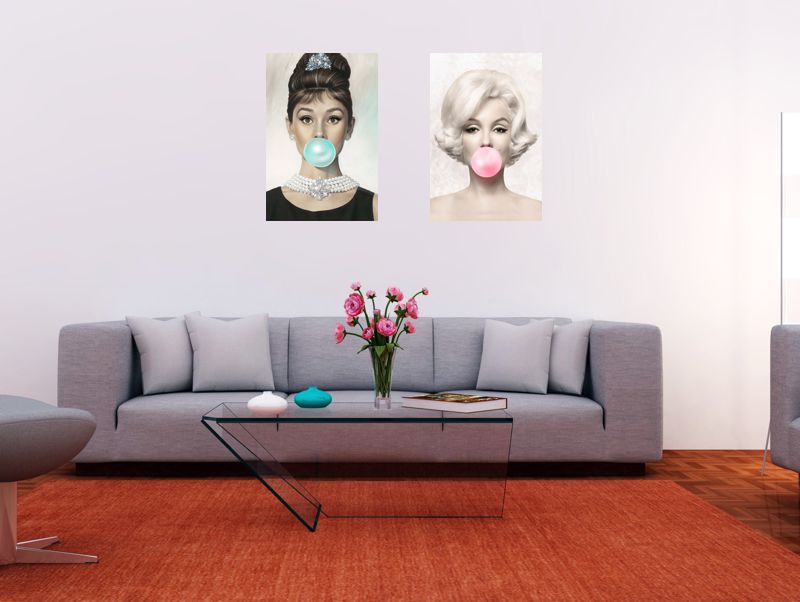 Cuadro Decorativo Canvas Set Marilyn Monroe y Audrey Hepburn con chicle