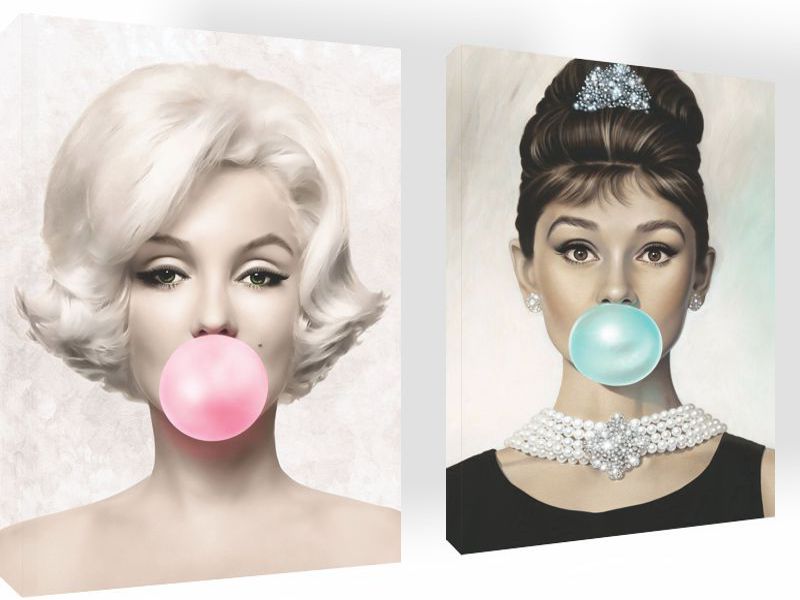 Cuadro Decorativo Canvas Set Marilyn Monroe y Audrey Hepburn con chicle