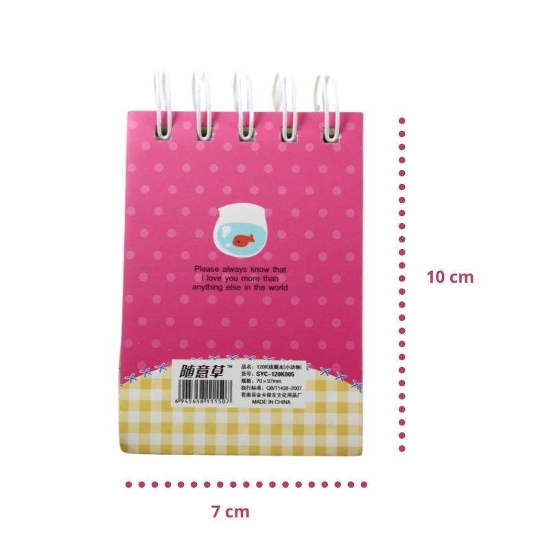 Pack 4 Mini Libretas de Notas Diseño Animalitos, LBP, Gato, Oso, Panda, 10cm (4in) -Colores