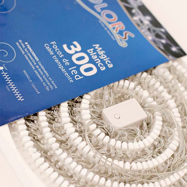 Serie de 300 Luces Navideñas Blanca LED Cable Transparente