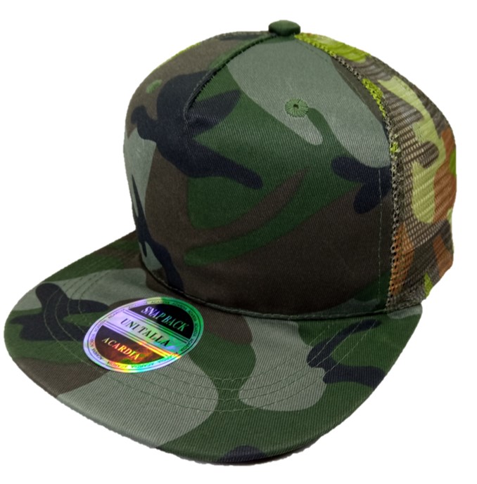 Gorra Visera Plana de Malla Lisa Negro Camuflaje