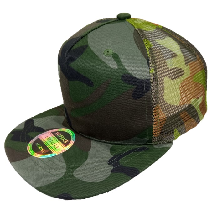 Gorra Visera Plana de Malla Lisa Negro Camuflaje