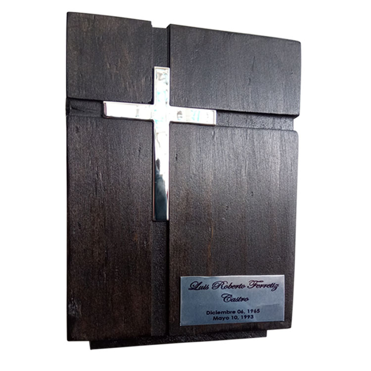 Urna Funeraria Para Cenizas Libertad De Madera Con Cruz Grande Niquelada Incrustada
