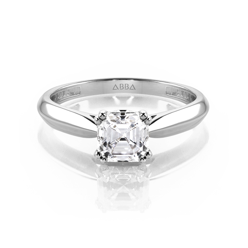 ANILLO DE COMPROMISO SOLITARIO ASSCHER ORO 10K ABBA JOYAS