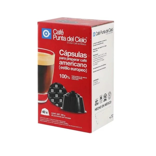 Café Punta del Cielo Americano Estilo Europeo Compatible con Dolce Gusto 40 Cápsulas
