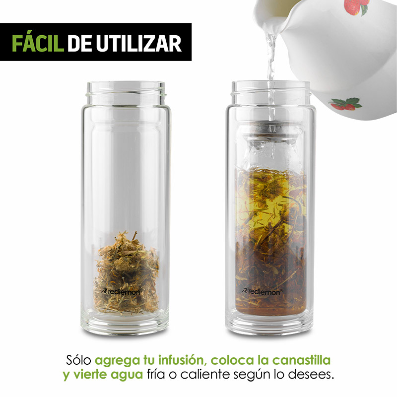 Termo Infusor de Vidrio de Doble Pared para Té 300 ml Redlemon